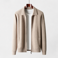 MOSEKAE Men's 100% Pure Wool Zip Cardigan Jacket Thick Breathable Business Casual Knitwear for Autumn