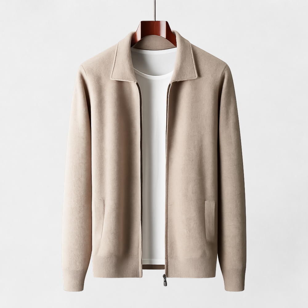 MOSEKAE Men's 100% Pure Wool Zip Cardigan Jacket Thick Breathable Business Casual Knitwear for Autumn