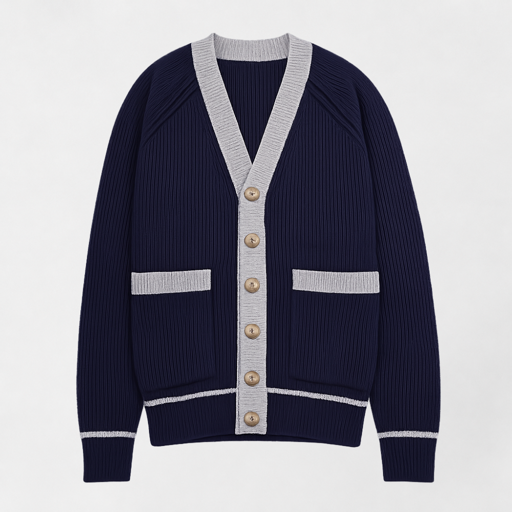 MOSEKAE Men's Custom Logo Knit Cardigan Sweater Button-Up Patterned Business Casual Knitwear for Autumn & Winter