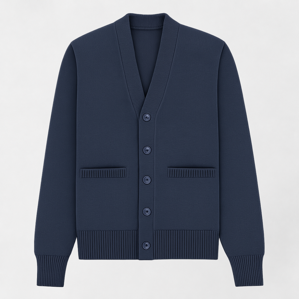 MOSEKAE Men's V-Neck Wool Cardigan Solid Color Full Sleeve Button Closure Thick Anti-Pilling Winter Knitwear