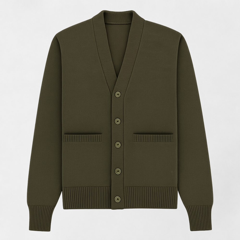 MOSEKAE Men's V-Neck Wool Cardigan Solid Color Full Sleeve Button Closure Thick Anti-Pilling Winter Knitwear
