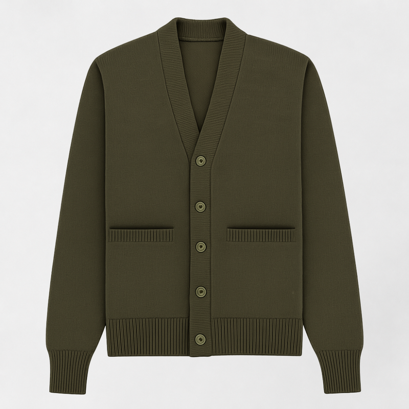 MOSEKAE Men's V-Neck Wool Cardigan