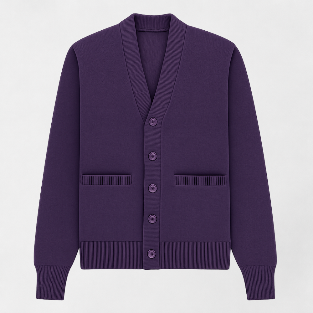 MOSEKAE Men's V-Neck Wool Cardigan Solid Color Full Sleeve Button Closure Thick Anti-Pilling Winter Knitwear