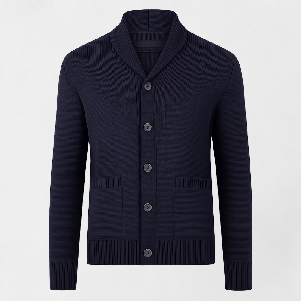 MOSEKAE Men’s Oversized Collared Ribbed Knit Cardigan Sweater Button Front Solid Color Autumn Winter Knitwear