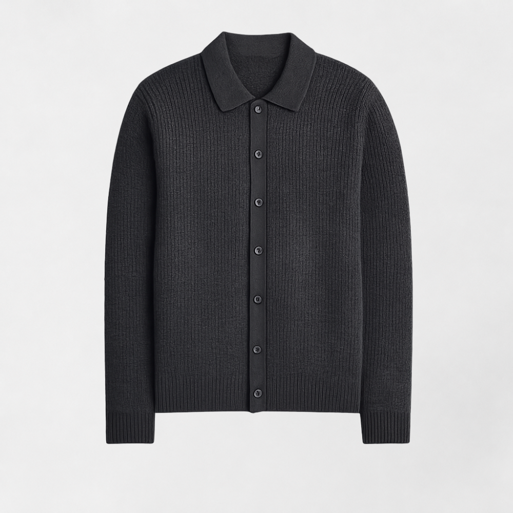 MOSEKAE Men’s Oversized Collared Ribbed Knit Cardigan Sweater Button Front Solid Color Autumn Winter Knitwear