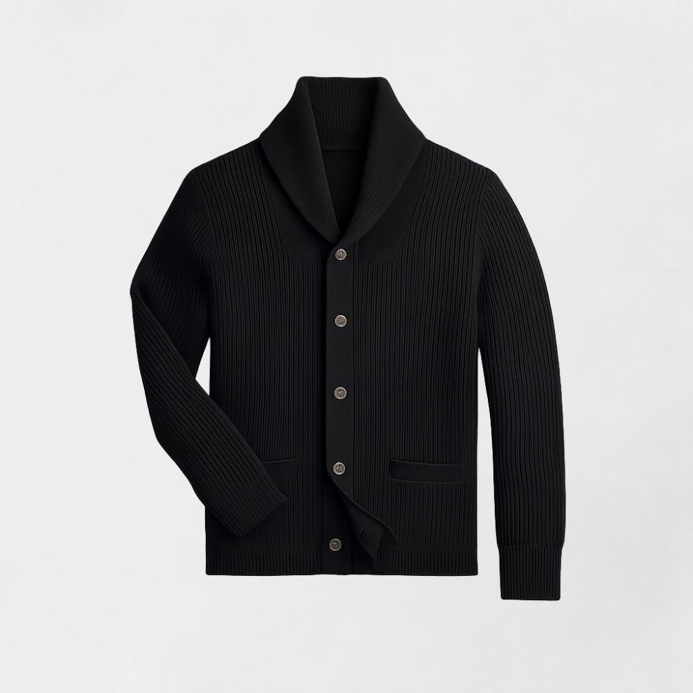 MOSEKAE Men’s Oversized Collared Ribbed Knit Cardigan Sweater Button Front Solid Color Autumn Winter Knitwear
