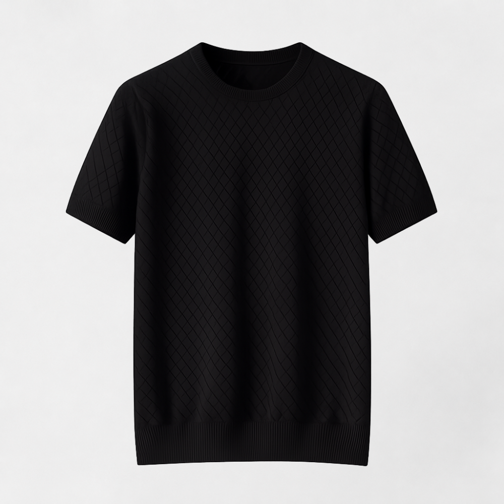 MOSEKAE Men’s Summer Round Neck Cotton T-Shirt Eco-Friendly Mesh Breathable Yarn Dyed Knitted Casual Tee