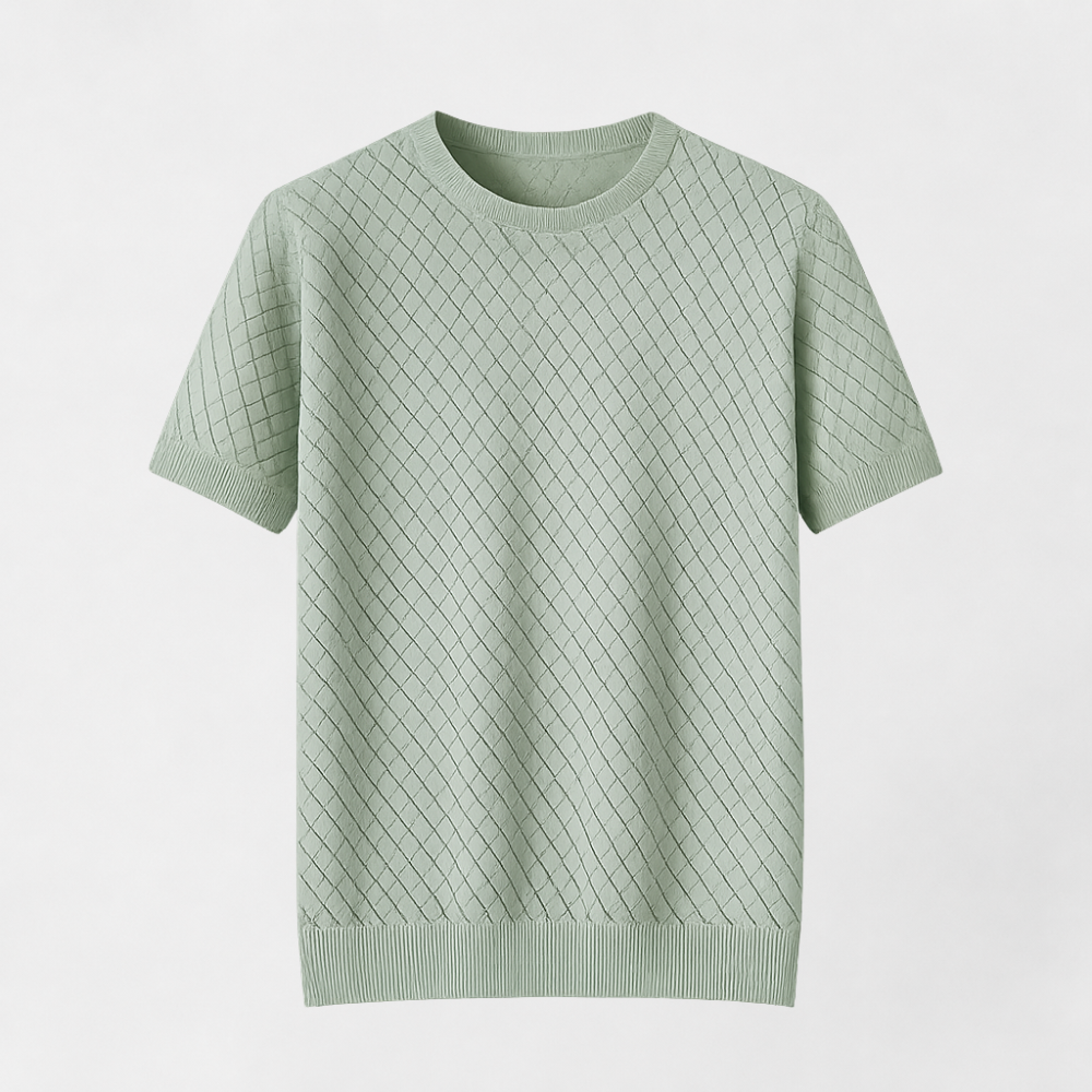 MOSEKAE Men’s Summer Round Neck Cotton T-Shirt Eco-Friendly Mesh Breathable Yarn Dyed Knitted Casual Tee
