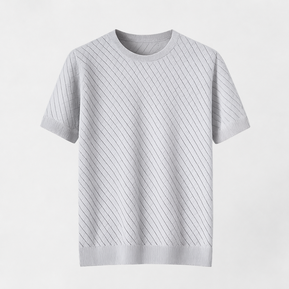 MOSEKAE Men’s Summer Round Neck Cotton T-Shirt Eco-Friendly Mesh Breathable Yarn Dyed Knitted Casual Tee