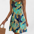 Women's Casual Tropical Floral Print Loose-fitting Sleeveless A-Line Dress-O-Neck Light Spring Summer Autumn Leisure Dress