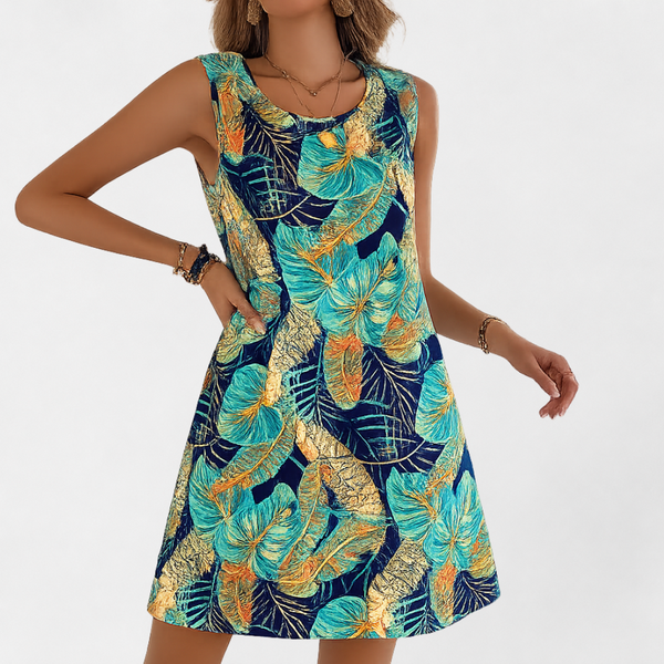 MOSEKAE Women's Tropical Floral A-Line Dress