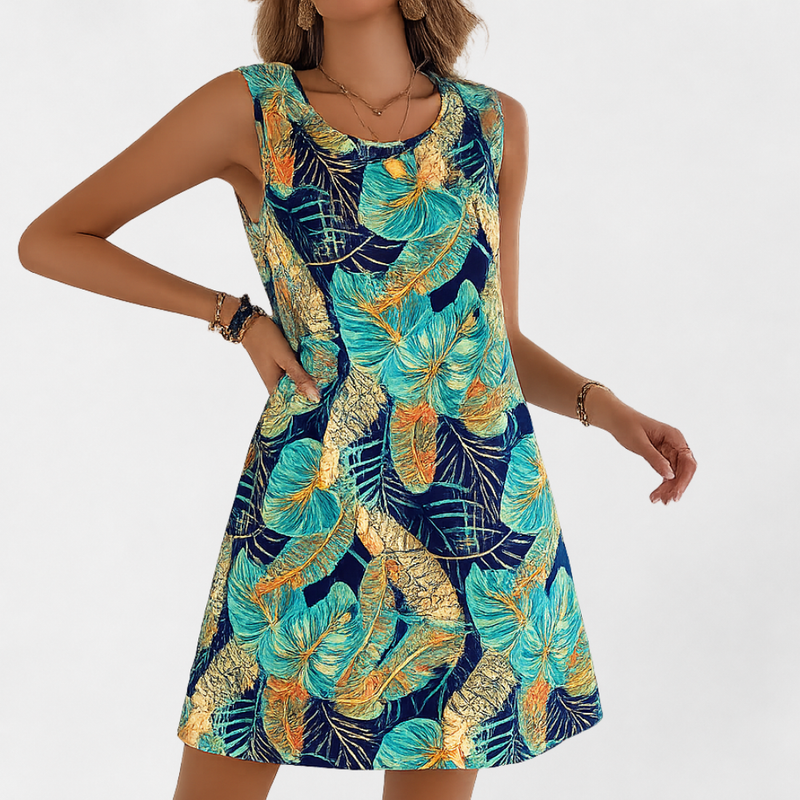 MOSEKAE Women's Tropical Floral A-Line Dress