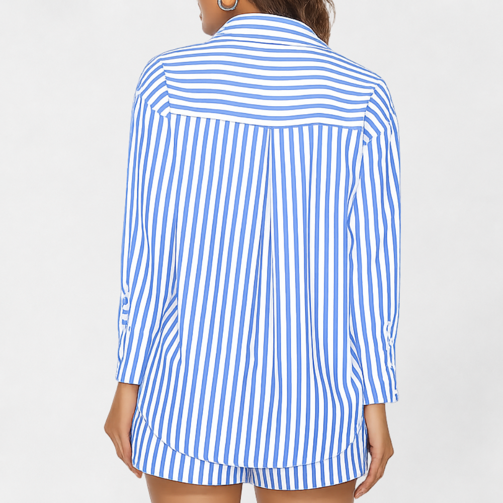 MOSEKAE Women's Striped Shirt and Shorts Set Casual 2-Piece Summer Outfit