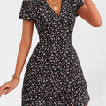 MOSEKAE Women's Floral V-Neck Summer Dress Elegant Casual A-Line Midi Dress