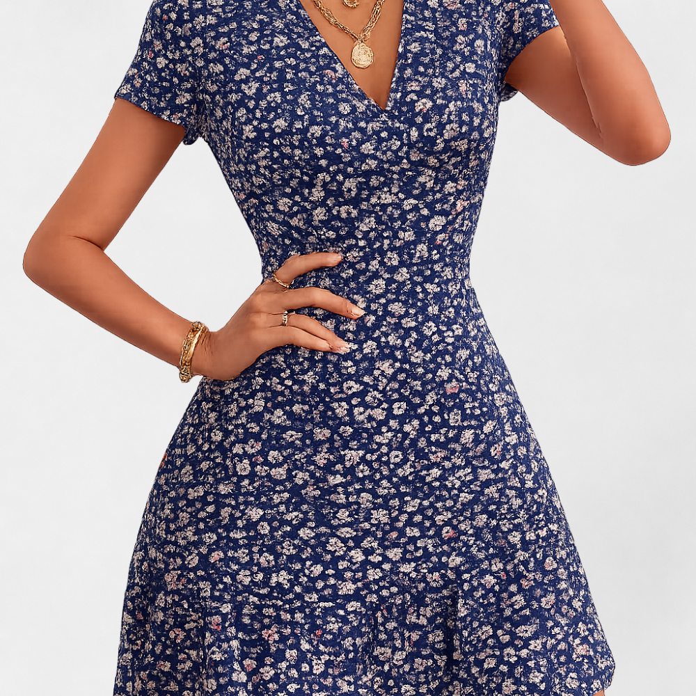 MOSEKAE Women's Floral V-Neck Summer Dress Elegant Casual A-Line Midi Dress