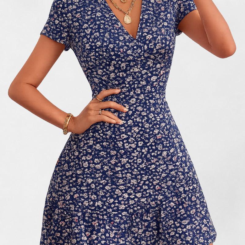 MOSEKAE Women's Floral V-Neck Midi Dress