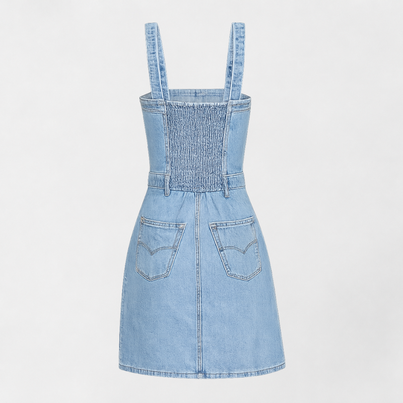 MOSEKAE Women's Backless Denim Mini Dress