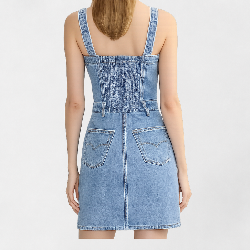 MOSEKAE Women's Backless Denim Mini Dress